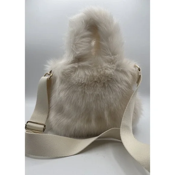 H&M Cream‎ Faux Fur Crossbody Bag Soft Plush Winter Cozy Minimalist - Picture 6 of 11